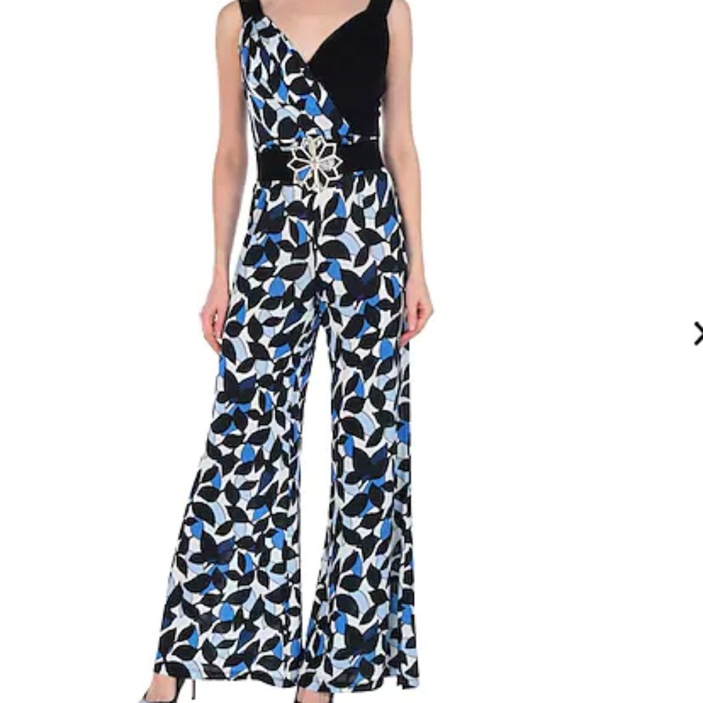 Maria Grazia Severi NWT 2021 Collection Blue and Black Flare Jumpsuit